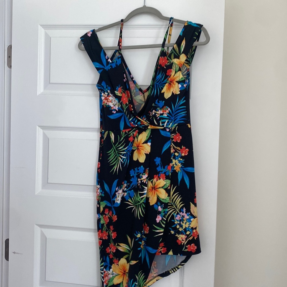 Hawaiian print high low dress